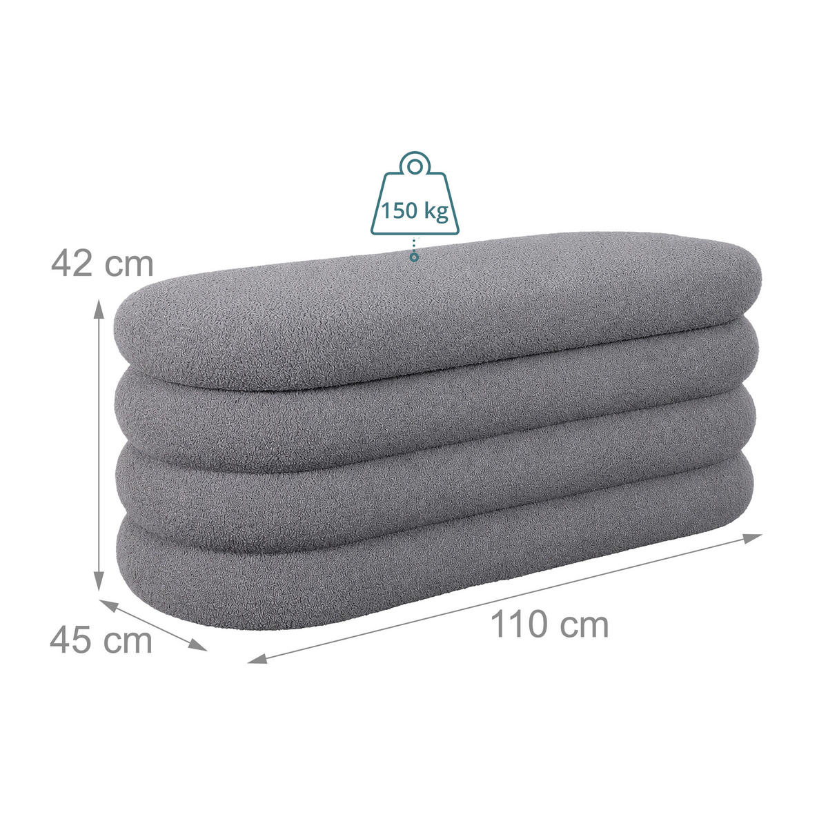 KLUPA Siva teddy presvlaka s prostorom za pohranu - siva, drvni materijal/tekstil (110/42/45cm) - Relaxdays
