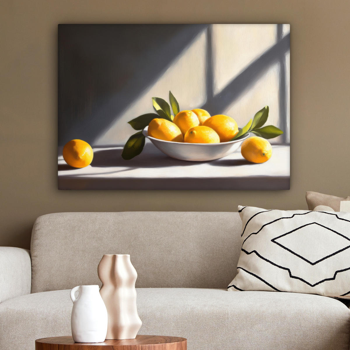 LEINWANDBILD Zitronen - Stilleben - Gelb Wandbilder 80x60 cm - Gelb, Textil (80/60cm) - MuchoWow