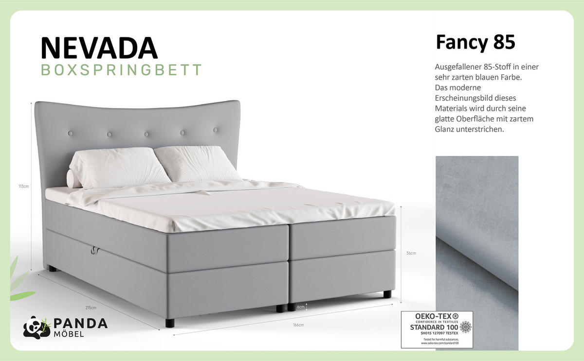 BOXBETT Nevada 160 x 200 cm Doppelbett mit hochwertiger Bonell-Matratze und Topper - grau - Grau, Holz (160/200cm) - Panda Möbel