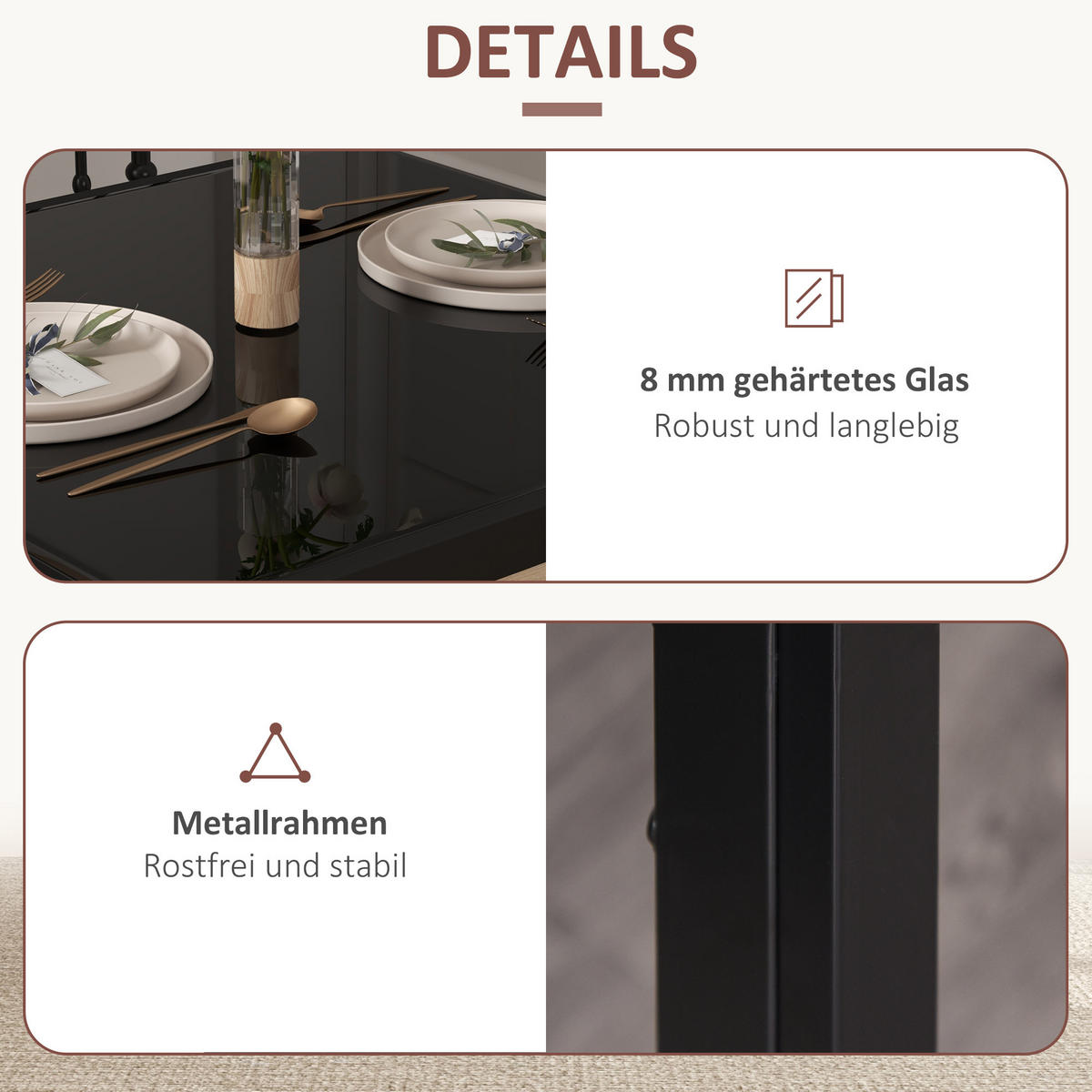 ESSGRUPPE mit 1 Tisch und 2 Stühlen Schwarz 75.0/75.0/75.0 cm - Schwarz, Glas (75/75/75cm)