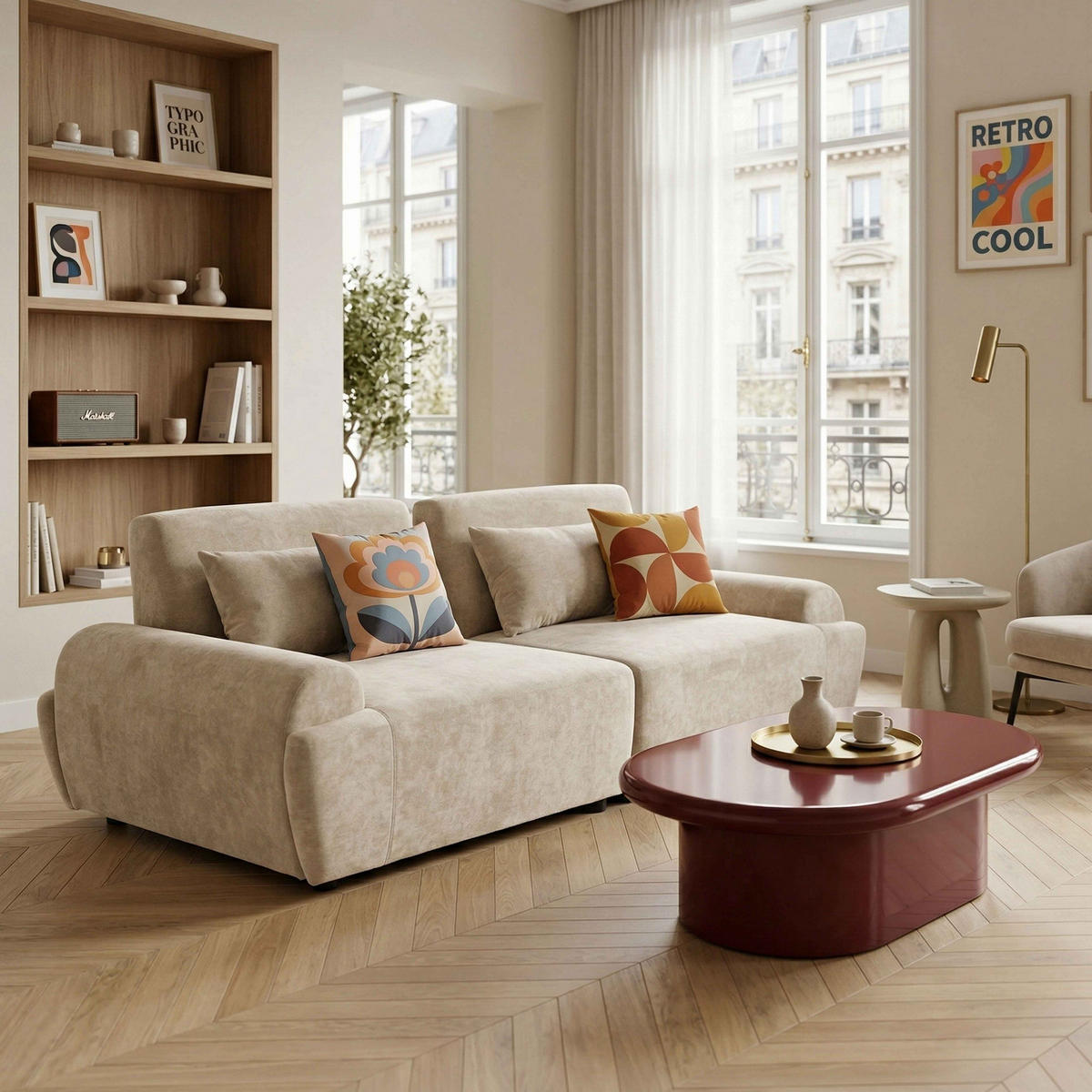 SOFA 2-Sitzer, Ekru - Weiß, Textil (218/82/109cm) - Oviala