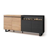 SIDEBOARD Elektrokamin, eiche, schwarz, 200/35/87cm - Beige/Multicolor, Holzwerkstoff (200/87/35cm) - Skraut Home