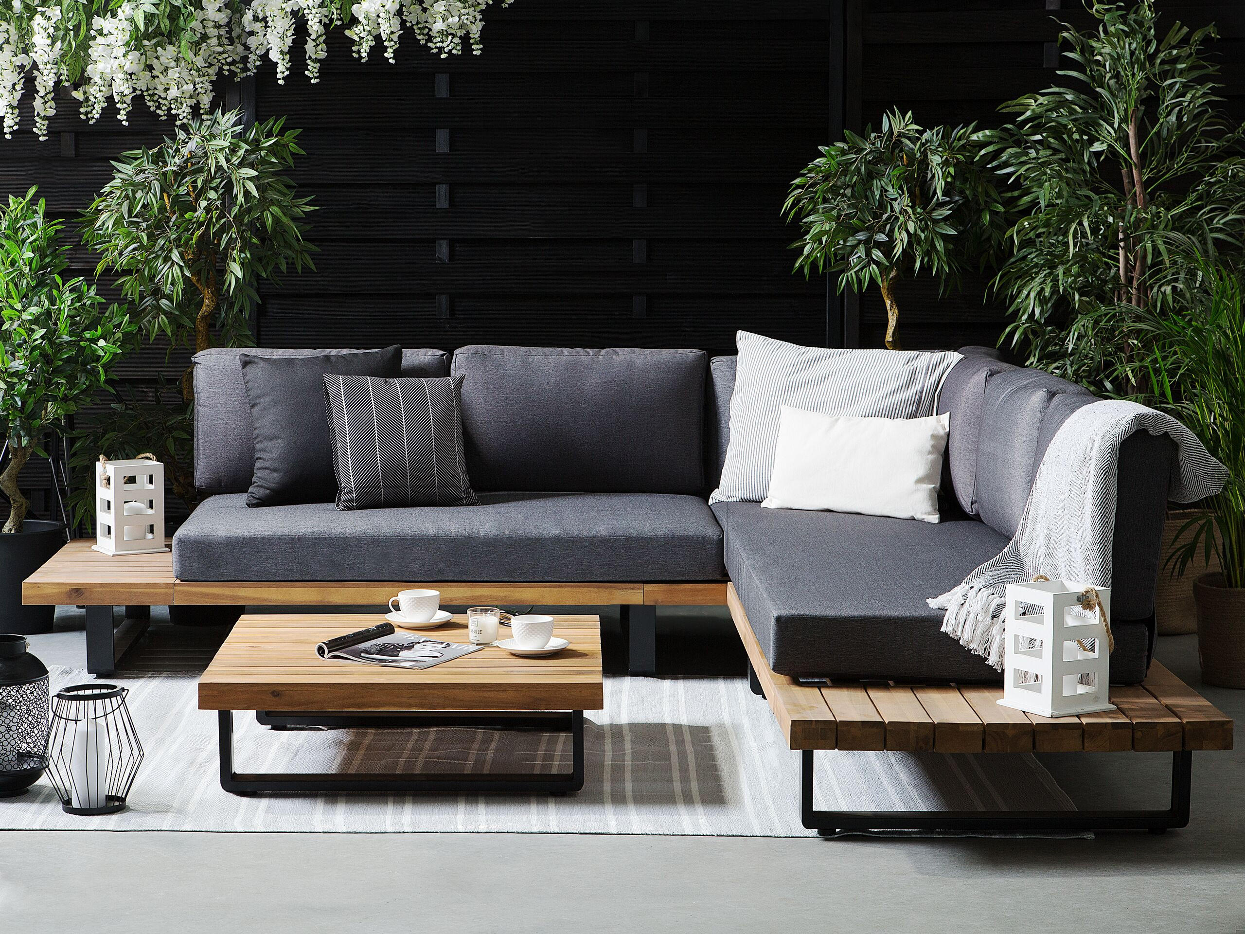 LOUNGE SET 5-Sitzer hellbraun Auflagen grau Mykonos - Hellbraun/Grau, Holz - Beliani