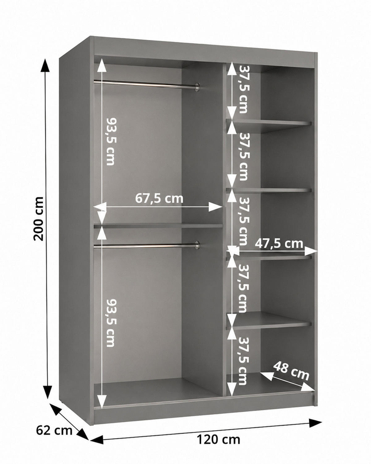 SCHIEBETÜRENSCHRANK mit Spiegel 120 cm Breite, weiß mit schwarzem Griff - Schwarz/Weiß, Holzwerkstoff (120/200/62cm) - Home Collective