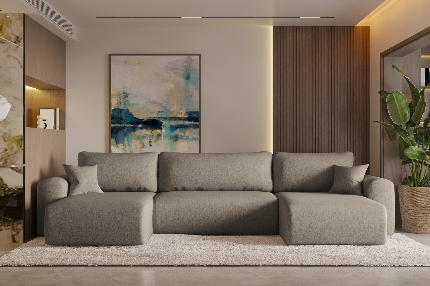 ECKSOFA Mit Schlaffunktion Und Bettkasten U-form CAPRI Verita Dunkelbeige - Braun, Holz/Textil (145/362cm) - Kaiser Möbel