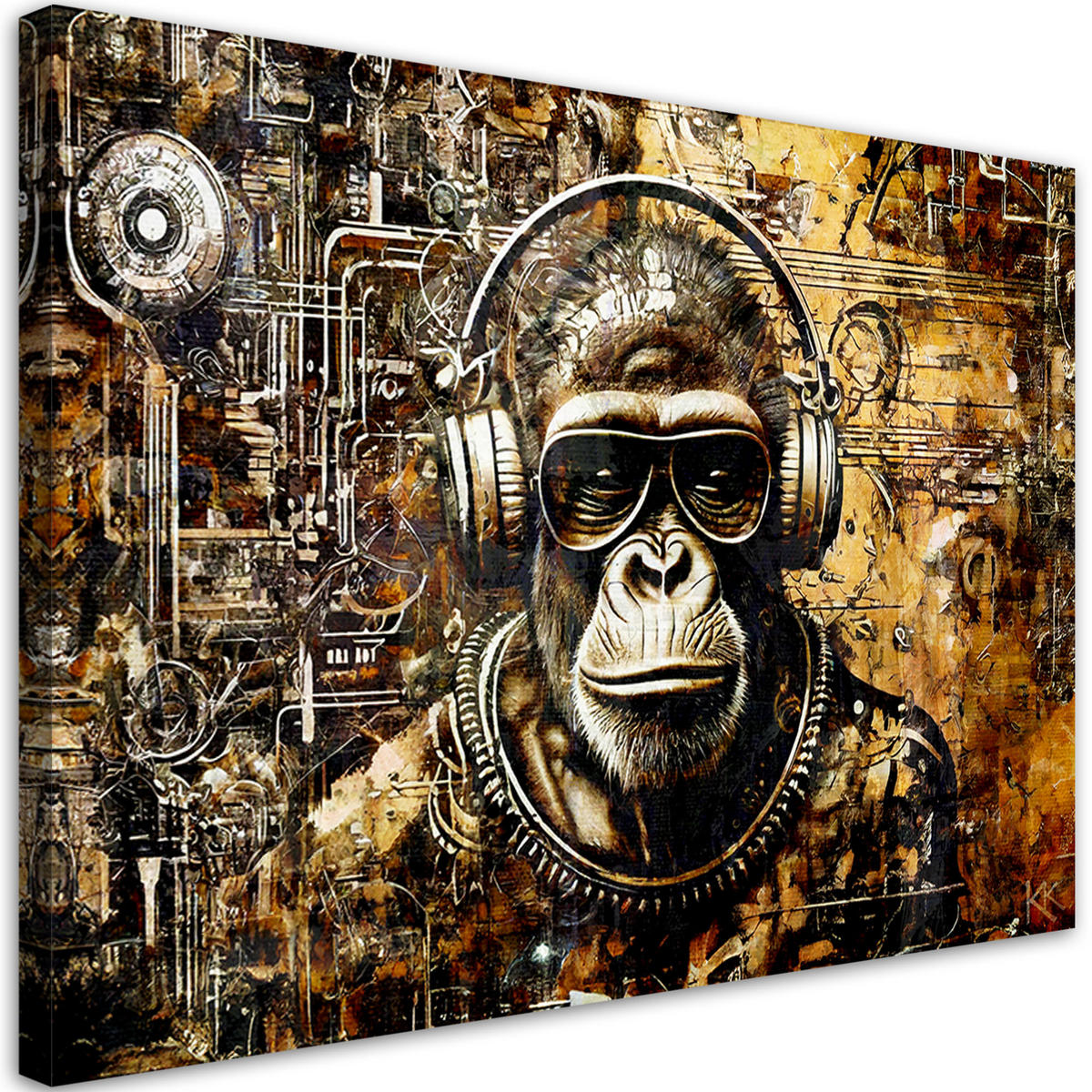 LEINWANDBILD Affe mit Brille 90x60cm - Goldfarben, Textil (90/60cm) - Feeby