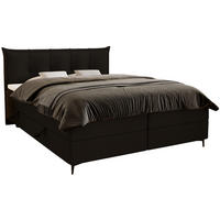 BOXSPRINGBETT Boucle 200x200 Liron mit Kissen-Kopfteil und Matratze, Schwarz - Schwarz, Holz/Textil (200/200cm) - Emporius