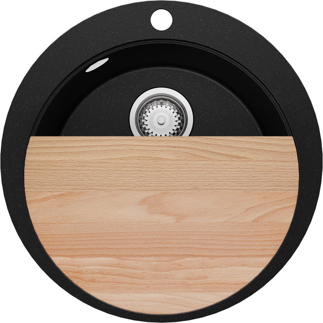 SPÜLBECKEN RUND Pisa Max, 2-er set Schwarz Metallic 53/53 cm 1 Becken + Ablauf-Set + Schneidebrett ab 50er Unterschrank - Chromfarben/Schwarz Hochglanz, Kunststoff (53/20/53cm) - Primagran