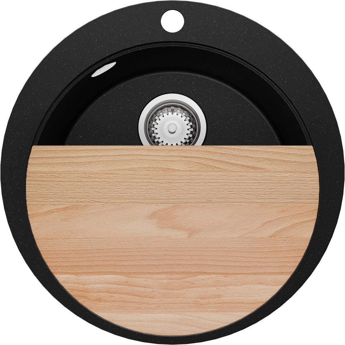 SPÜLBECKEN RUND Pisa Max, 2-er set Schwarz Metallic 53/53 cm 1 Becken + Ablauf-Set + Schneidebrett ab 50er Unterschrank - Chromfarben/Schwarz Hochglanz, Kunststoff (53/20/53cm) - Primagran