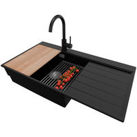 GRANITSPÜLE Sydney, 2-er set Schwarz 90/50 cm 1 Becken + Küchenarmatur 32/20 cm + Ablauf-Set + Küchenzubehörset ab 60er Unterschrank - Chromfarben/Beige, Kunststoff (90/20/50cm) - Primagran