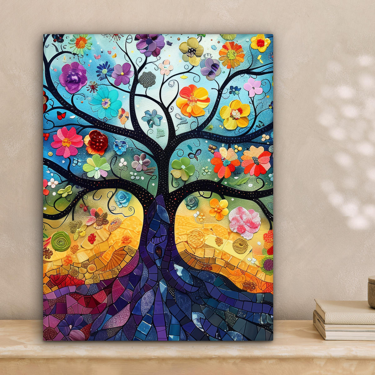 LEINWANDBILD Kunst - Baum des Lebens - Blumen - Hippie 30x40 cm - Dunkelblau, Textil (30/40cm) - MuchoWow