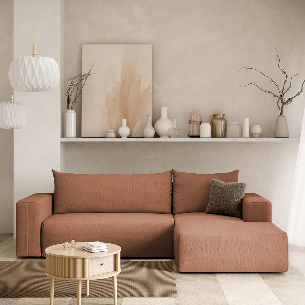 ECKSOFA Bliss 3 Sitzplätze Kupfer - Orange, Holz (268/163cm) - Petits-meubles