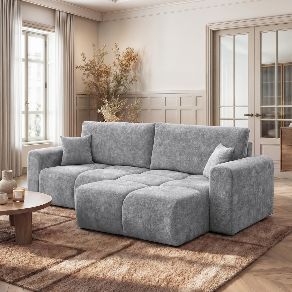 ECKSOFA BALOO mit Schlaffunktion und Bettkasten Hellgrau - Hellgrau, Holzwerkstoff/Kunststoff (250/90/160cm) - Idohome
