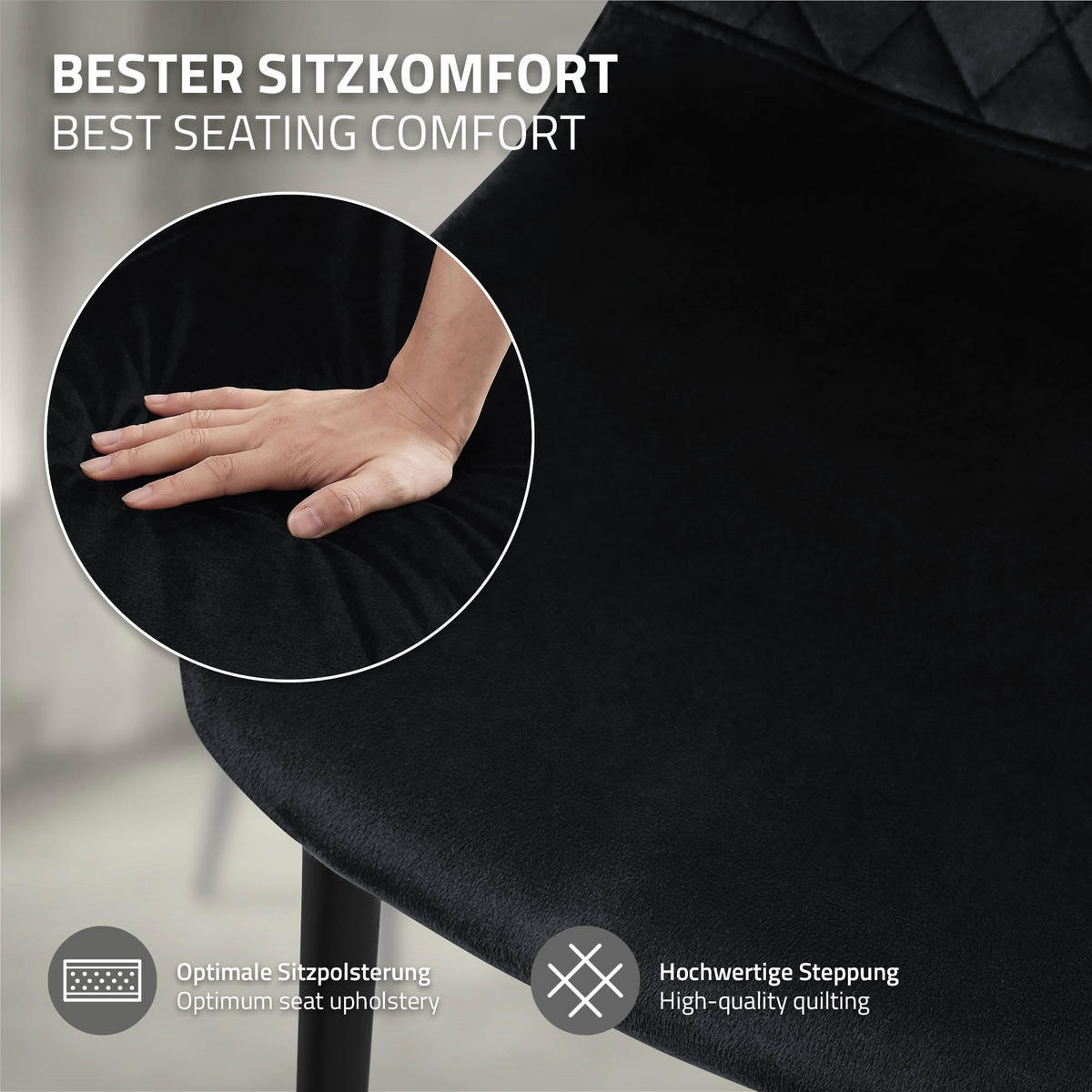JÍDELNÍ ŽIDLE, sada 4 ks, černý samet - černá, kov/textil (51/89/44cm) - ML-DESIGN