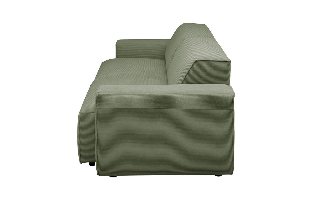SOFA RANI Grün Cord - Schwarz/Olivgrün, Kunststoff/Textil (256/71/101cm) - KAWOLA