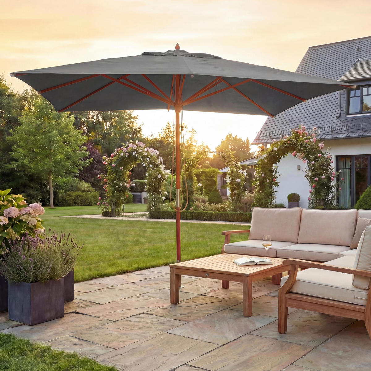 GASTRONOMIE SONNENSCHIRM I Anthrazit - Anthrazit, Holz (300/300cm) - MCW