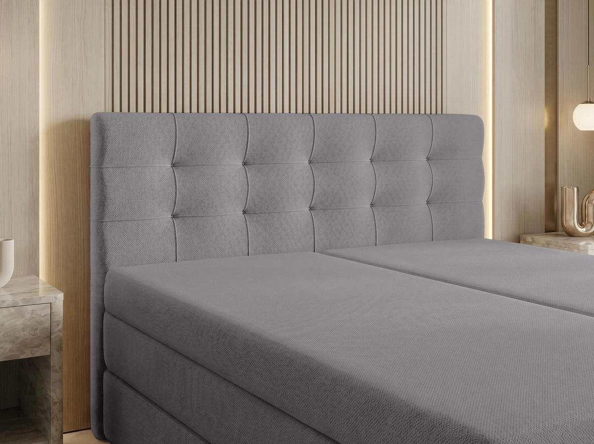 BOXSPRINGBETT FINIKE 160x200 cm mit Bettkasten und 2 Matratzen - Hellgrau + TOPPER - Hellgrau/Schwarz, Holz/Holzwerkstoff (160/200cm) - AX Living