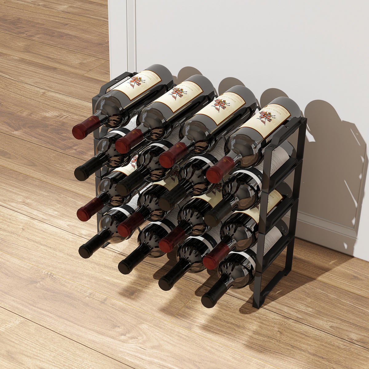 WEINREGAL für 16 Weinflaschen, Schwarz - Schwarz, Metall (42.5/41/16.5cm) - HOMCOM