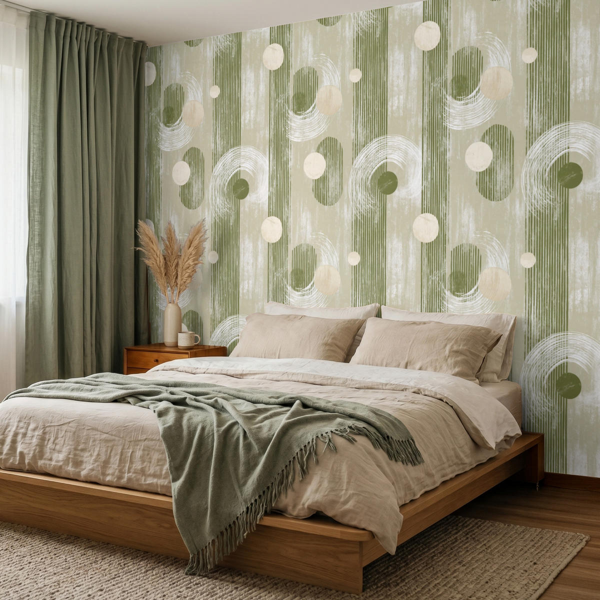 TAPETE - Künstlerisch - Modern - Grün - 260x220 cm - Olivgrün, Papier (260/220cm) - OnlyWow