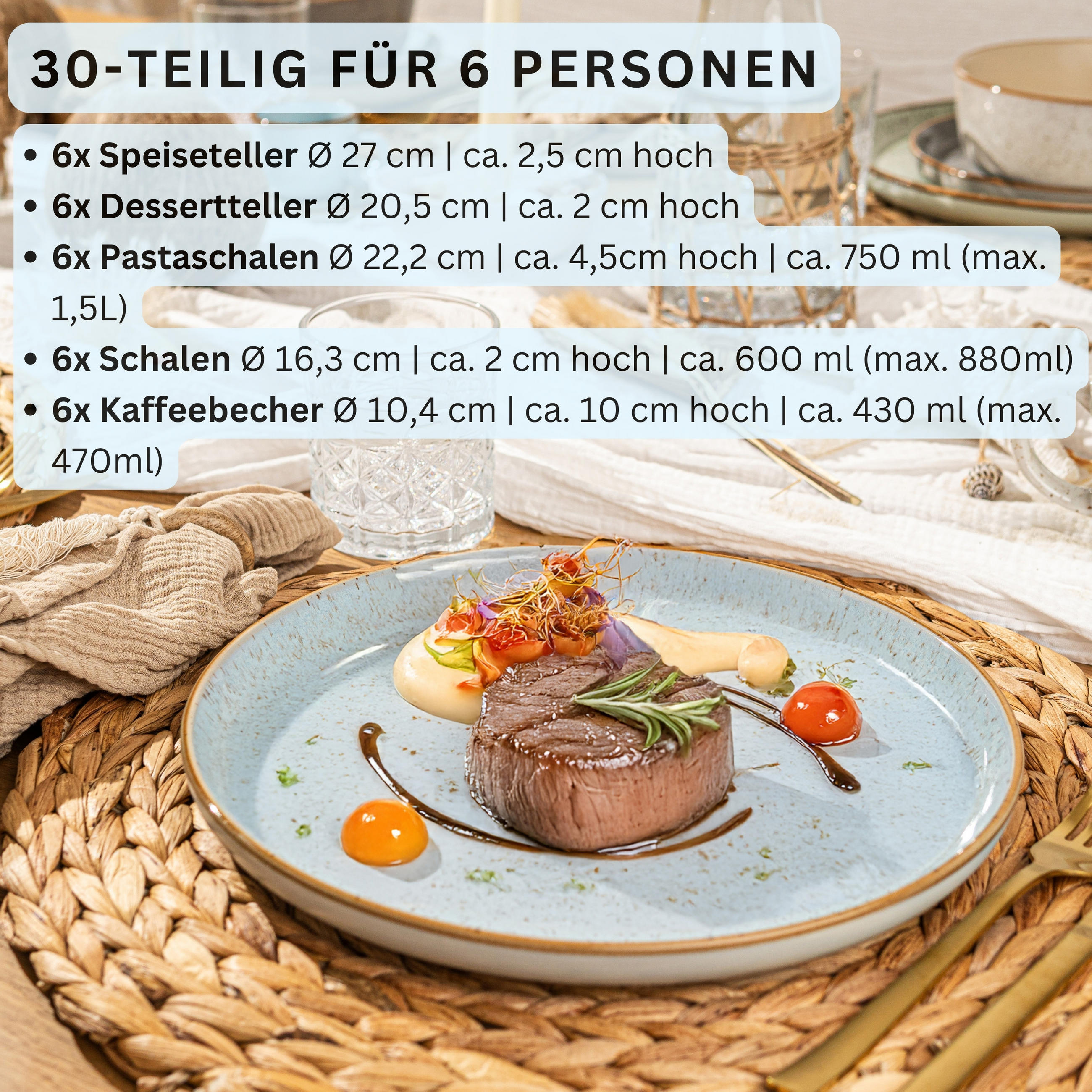 KOMBISERVICE RIO LAGUNE - 30 teilig aus Steingut - Blau, Stein (27/10/27cm) - Sänger