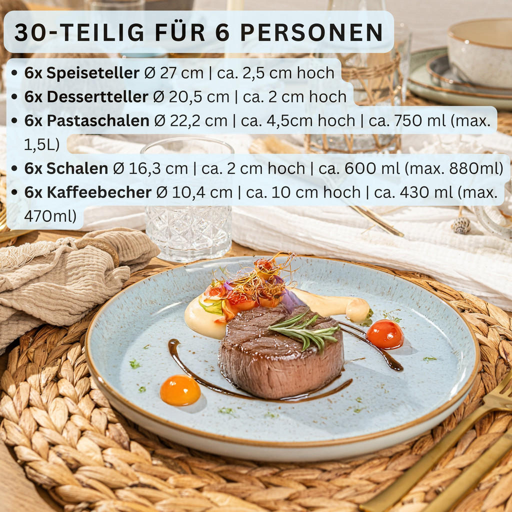 Thumbnail - Sänger Kombiservice, Blau, Stein, 30-teilig, Rund, 27x10x27 cm, Essen & Trinken, Geschirr, Geschirr-Sets, Kombiservice