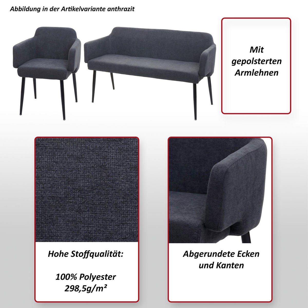 ESSZIMMER-SET Grau 3er-Set - Grau, Textil (133/77/56cm) - MCW