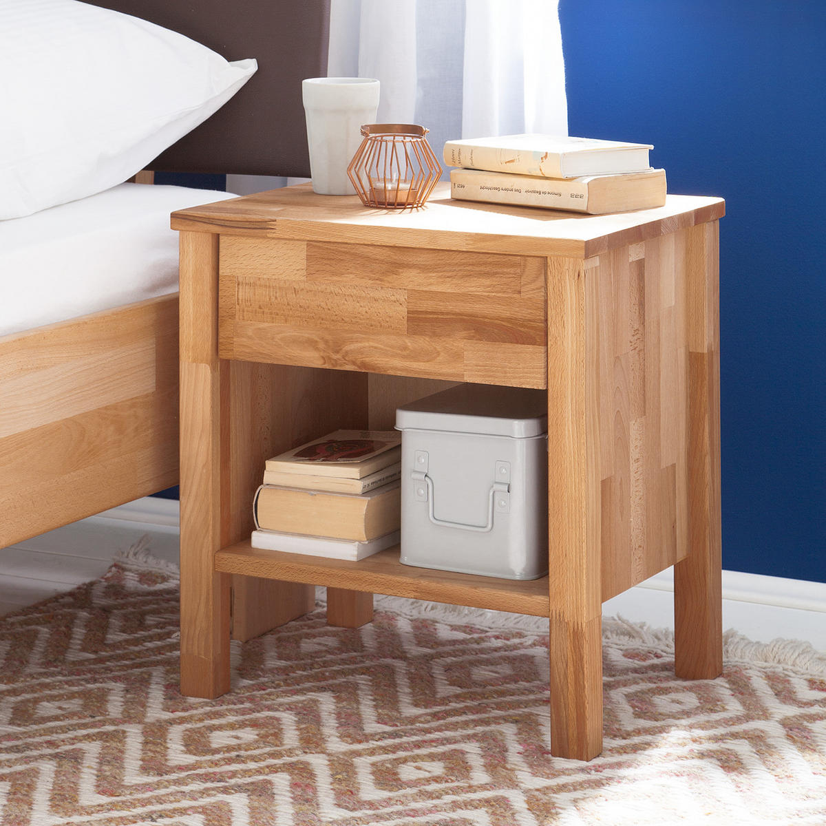 NACHTKOMMODE - Kernbuche massiv - Kernbuche, Holz (47/49/37cm) - home24