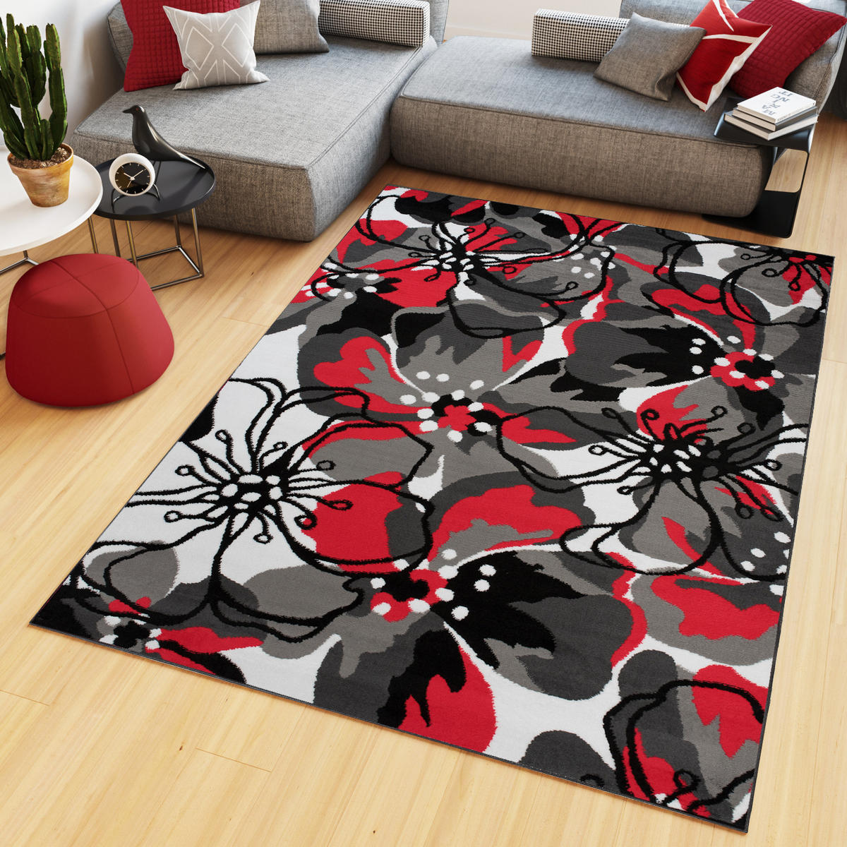 TEPPICH MAYA Rot Floral Blumen 200/300 cm - Rot, Textil (200/300cm) - Tapiso