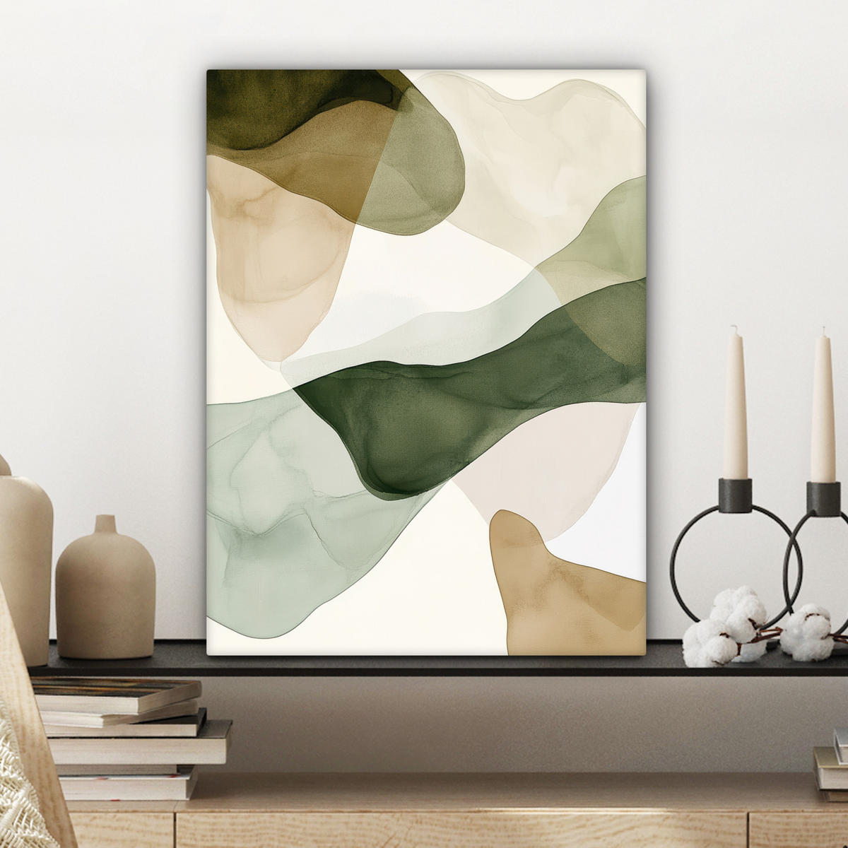 LEINWANDBILD Japandi - Abstrakt - Grün 30x40 cm - Salbeigrün, Textil (30/40cm) - MuchoWow