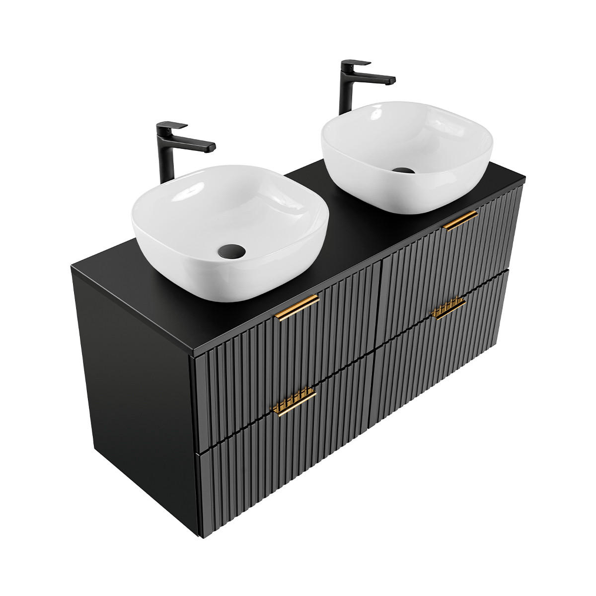 DOPPELWASCHTISCH 120.8cm Adriel Mattschwarz - Schwarz, Holzwerkstoff (120.8/59/46cm) - Petits-meubles