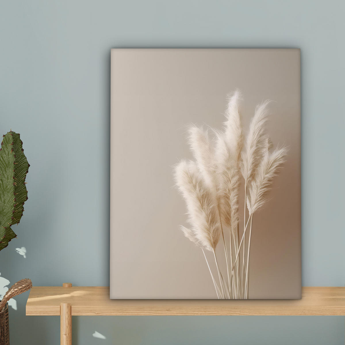 LEINWANDBILD Pampasgras - Federn - Pastell - Weiß Room Decor 30x40 cm - Naturfarben, Textil (30/40cm) - MuchoWow