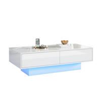 COUCHTISCH mit 2 Schubladen 115 x 55 x 34 cm Hochglanz Weiß mit LED - Weiß, Holzwerkstoff (115/55/34cm) - Meubliv