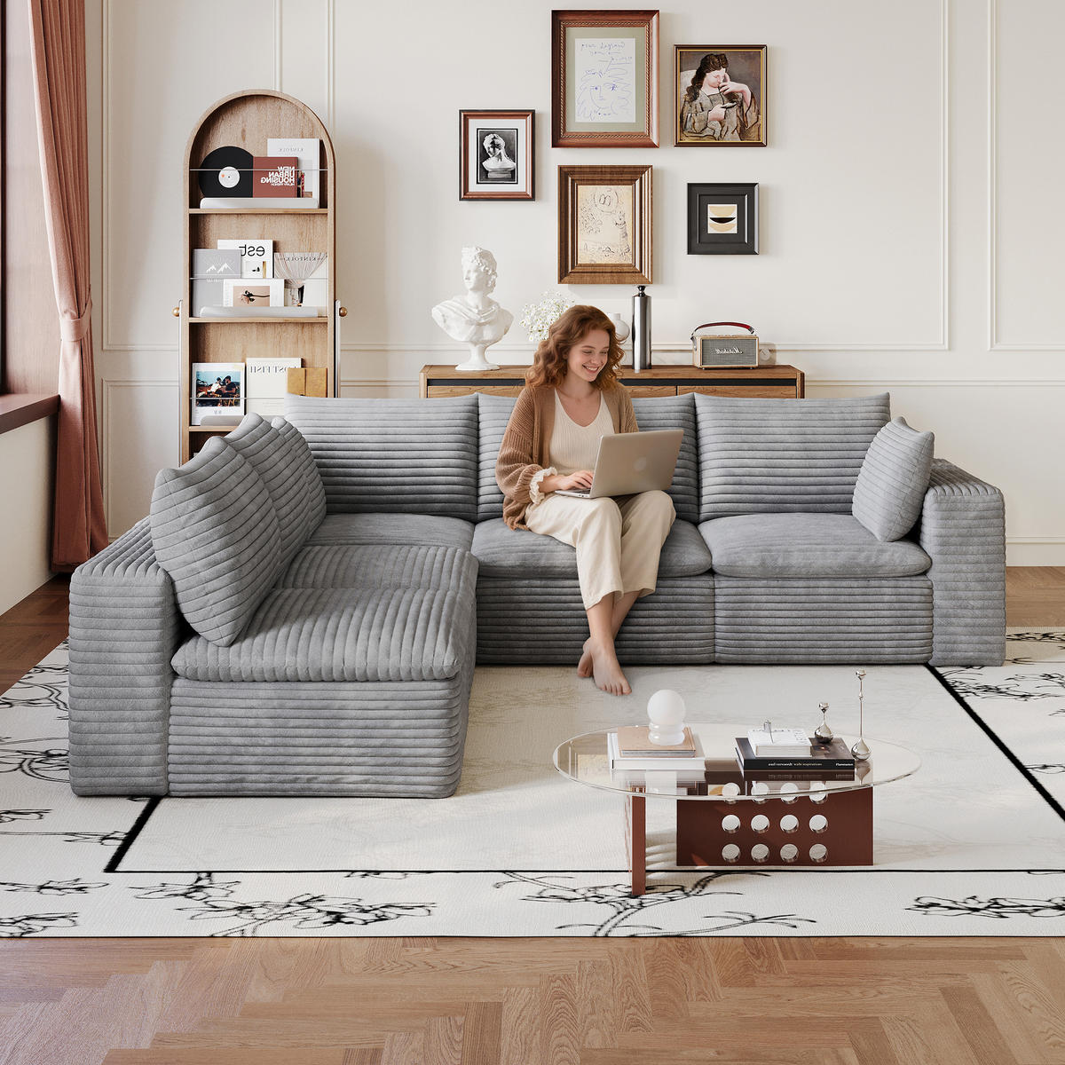 ECKSOFA DE-34773 5-Sitzer mit abnehmbare Polsterung Grau - Grau, Textil (250/260cm) - ComfortXL
