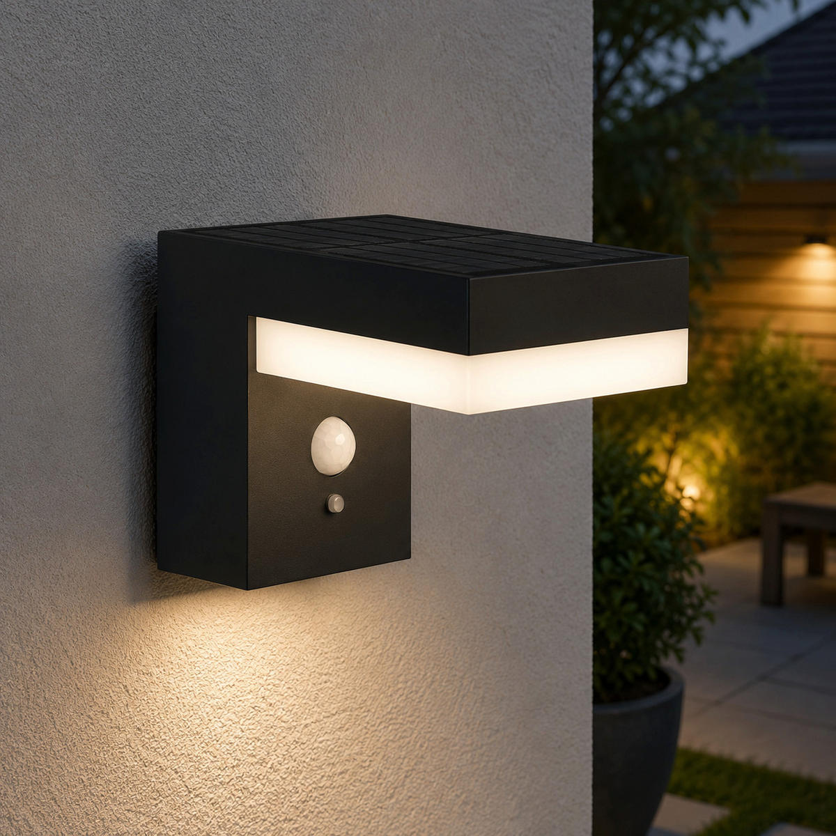CENOVA 1000LM Solar-Sensor-Wandleuchte - Schwarz, Metall (17/10/13cm) - Lumisky
