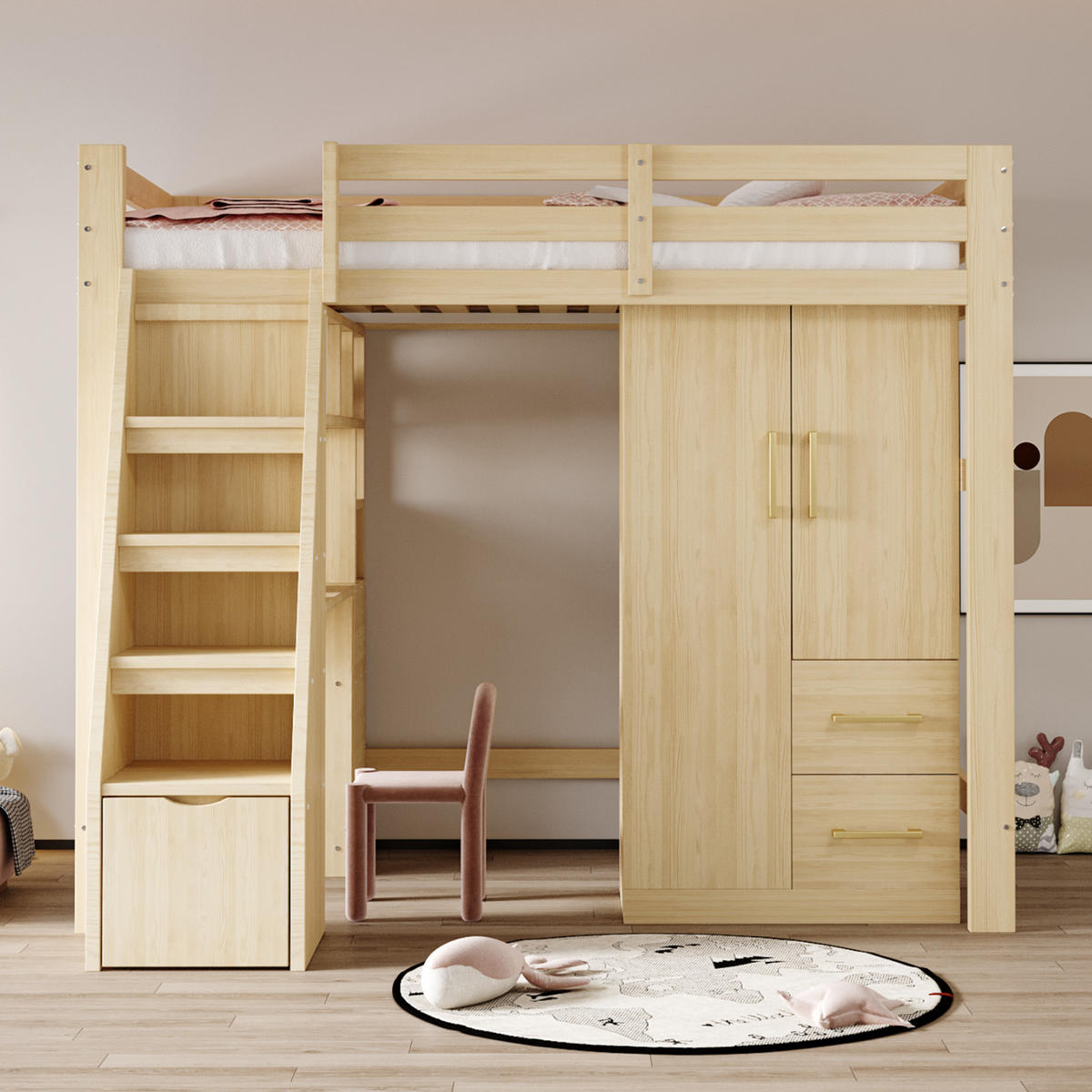 KLEIDERSCHRANK 70x40x135cm 2 Türen Schubladen Holz - Naturfarben, Holz (70/135/40cm) - FLIEKS