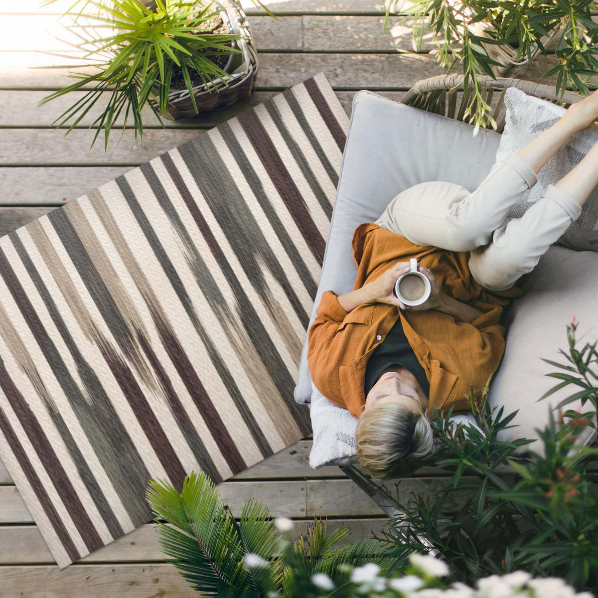 TEPPICH 120x180 cm Pastell Boho Streifen Muster - Champagner, Kunststoff (120/180cm) - Wallfluent