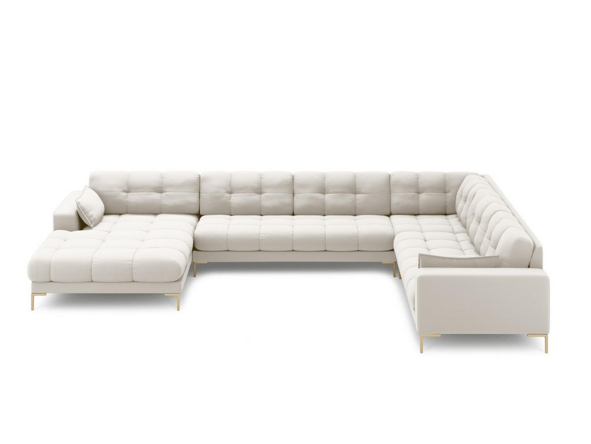 PANORAMASOFA rechts Mamaia aus strukturiertem Stoff leichtes beige 7 Sitzplätze - Creme, Textil (256/75/327cm) - Micadoni