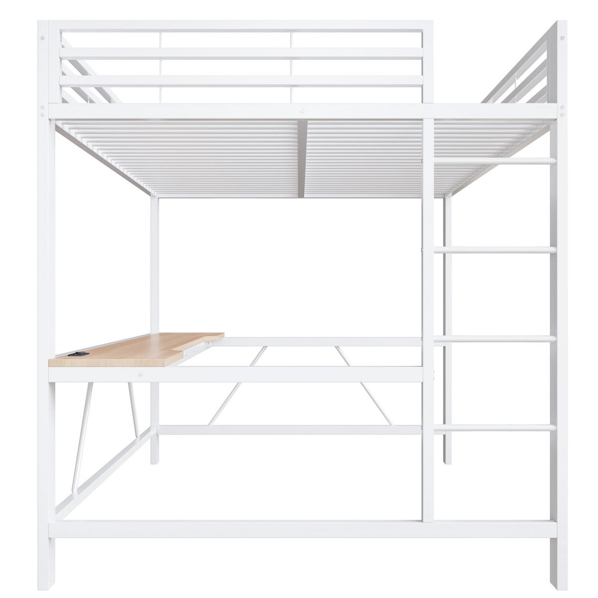 HOCHBETT 160/200 cm DE-03444, mit LED-Beleuchtung, USB-Ladestation und Schreibtisch, in Weiß - Weiß, Holzwerkstoff/Metall (160/200cm) - ComfortXL