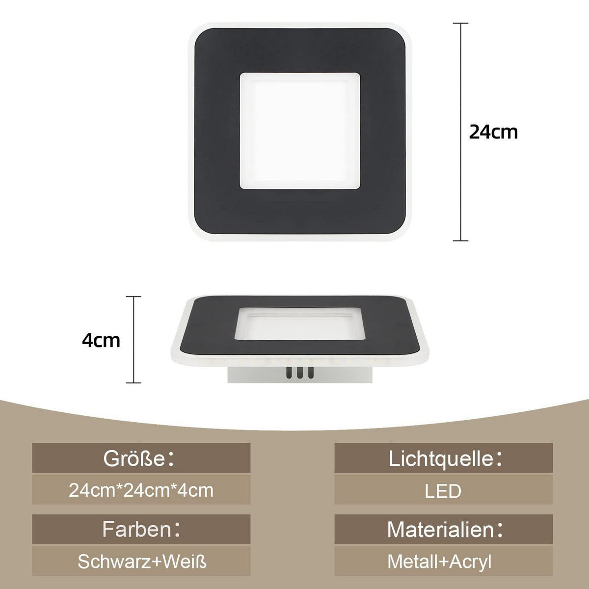 LED-DECKENLEUCHTE Heimue 24/24/4cm - Weiß, Metall (24/24/4cm) - ZMH