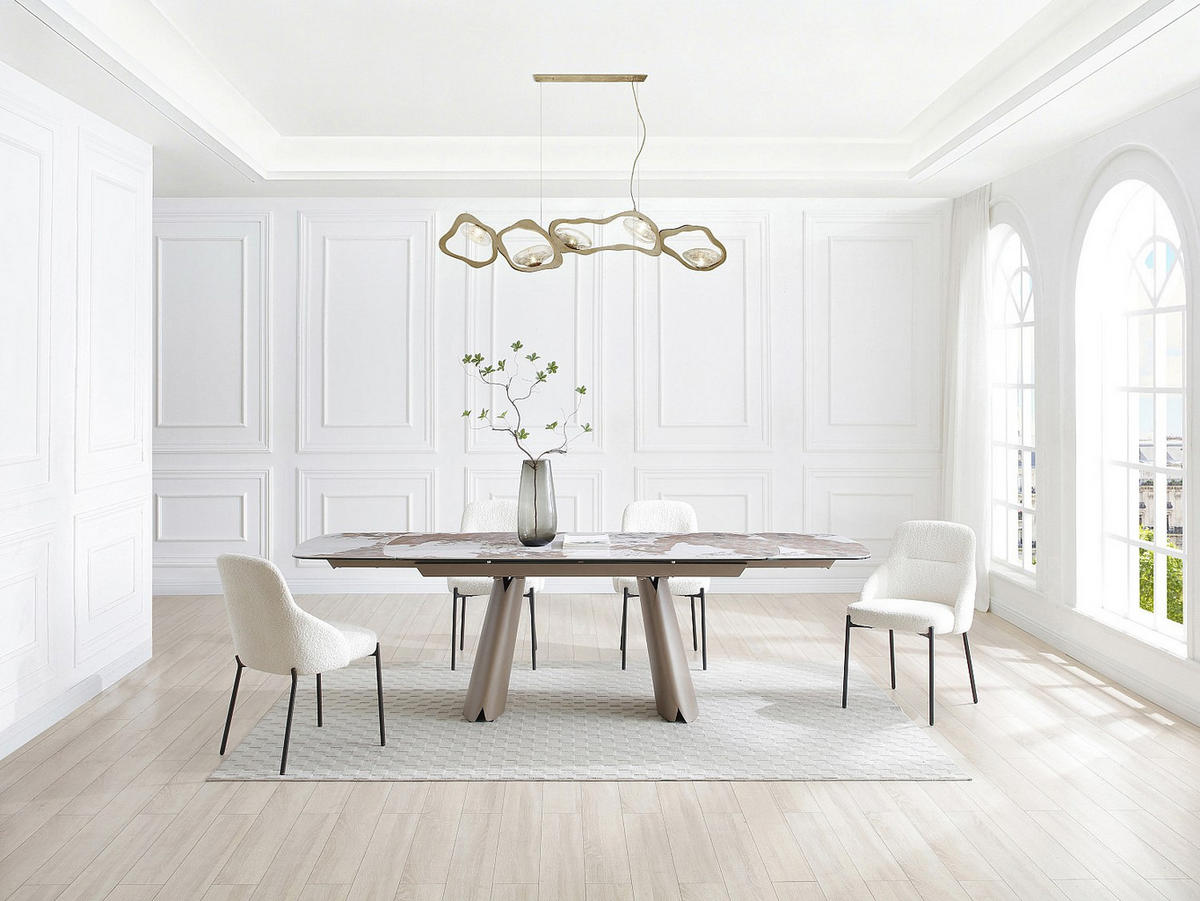 ESSTISCH ausziehbar 6-10 Personen - Keramik, Sicherheitsglas & Metall Bronze - Marmoroptik Weiß & Grau - FARUDI de Maison Céphy - Grau, Keramik (260/90/75cm) - Vente-Unique