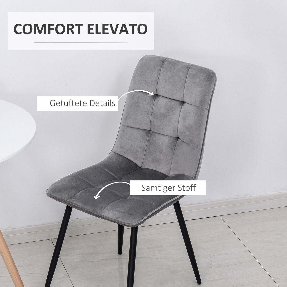 2ER-SET Esszimmerstuhl Polsterstuhl Küchenstuhl Rückenlehne Grau+Schwarz - Grau, Kunststoff (63/90/45cm) - HOMCOM