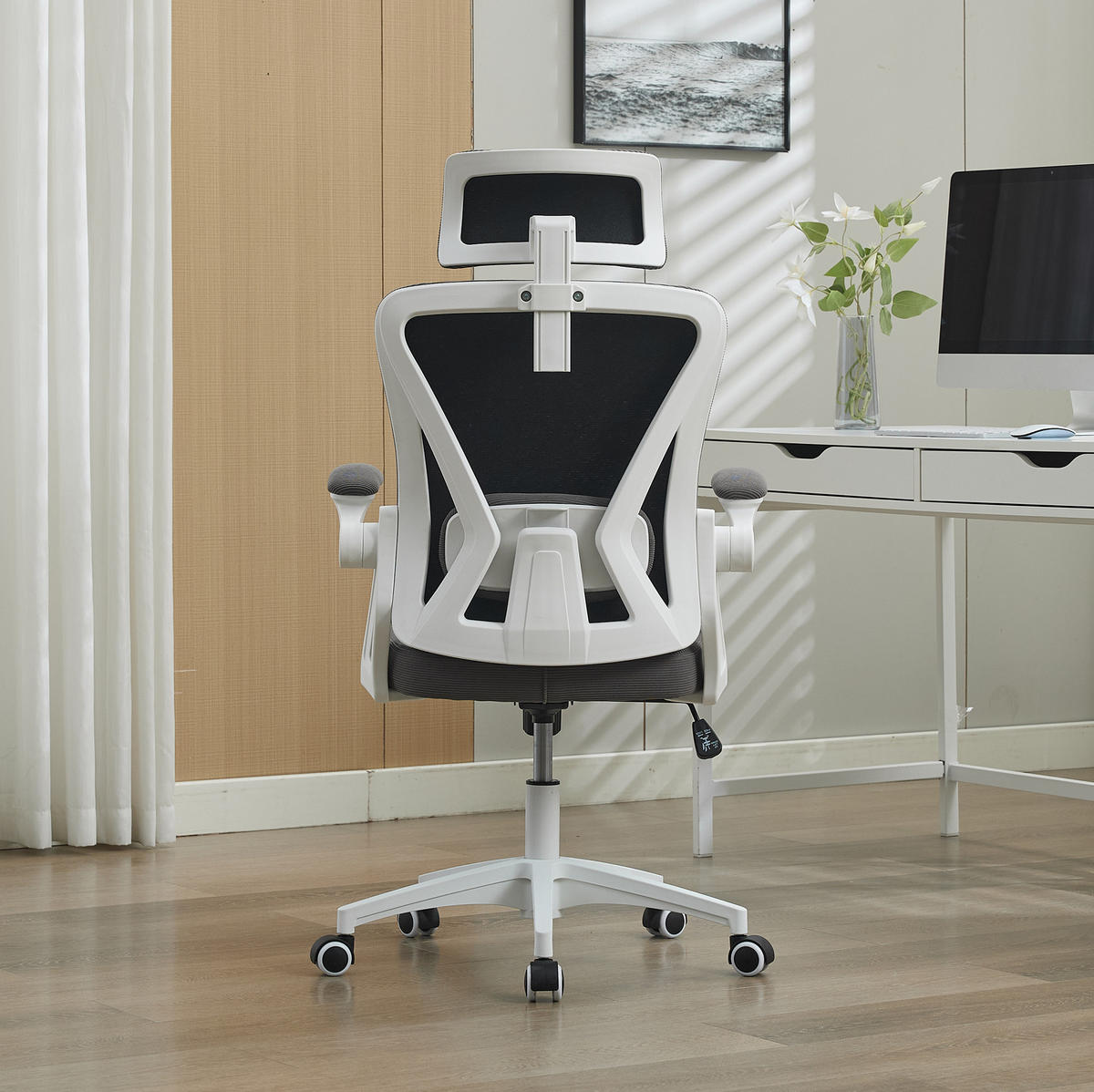 BÜROSTUHL höhenverstellbar mit Klapparmlehnen Grau - Grau, Kunststoff (65/108/58cm) - Meubliv