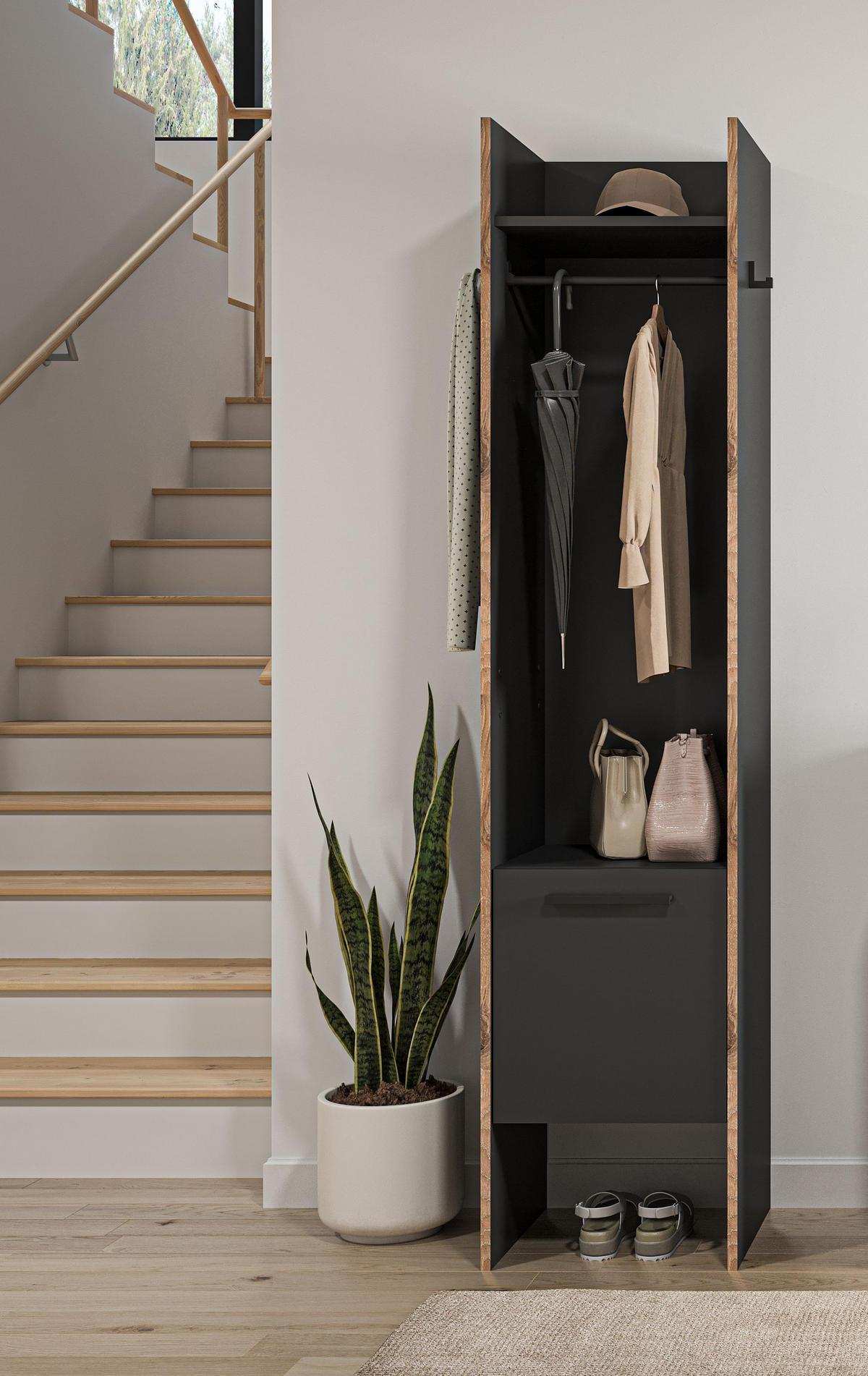 GARDEROBENSCHRANK BUENO (B/H/T: ca. 42/189/37 cm) in Basalt grau/Basalt grau - Grau, Holzwerkstoff (42/189/37cm)