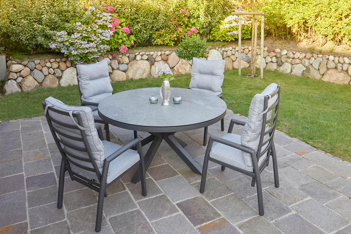 GARTENTISCH Burundi Ø150x75cm, Aluminium, Keramik - Anthrazit, Keramik (150/150/75cm) - dasmöbelwerk