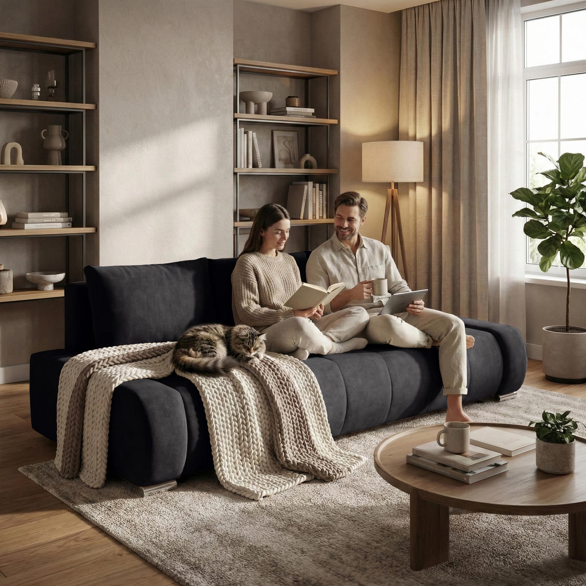 ROZKLÁDACÍ pohovka Draco 3místná, s úložným prostorem, antracitová - antracitová, textil (240/85/110cm) - Beautysofa