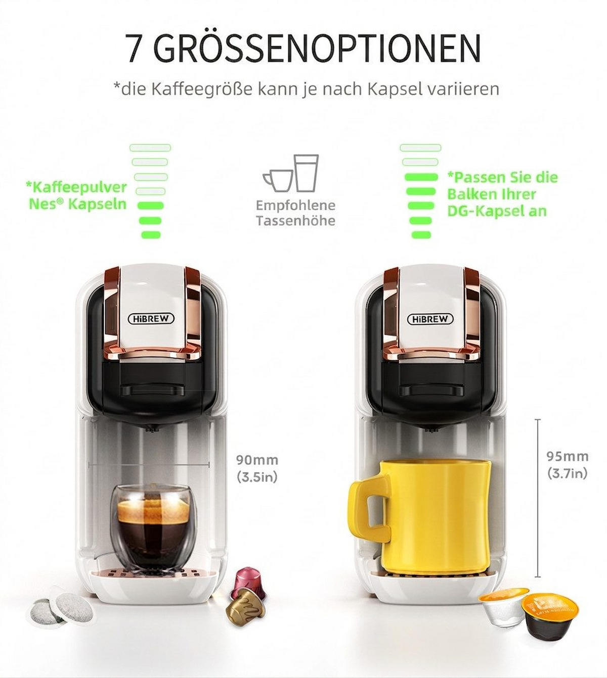 KAPSELMASCHINE 5-in-1 20 Bar für N-Kapseln/DG/K-Cup/Pads/Pulver - Weiß, Metall (11/24.5/24.5cm) - BEXEVUE