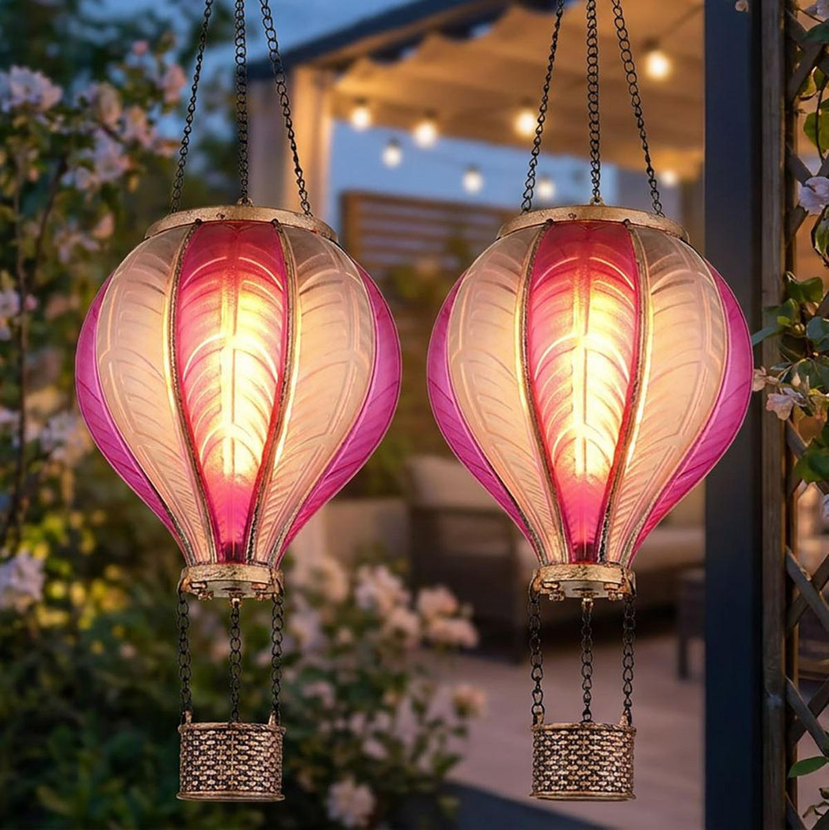 LED AUSSENLEUCHTE Solarleuchte Pink Feuer Effekt 2er Set - Multicolor, Metall (14/14/46.5cm) - Globo Lighting