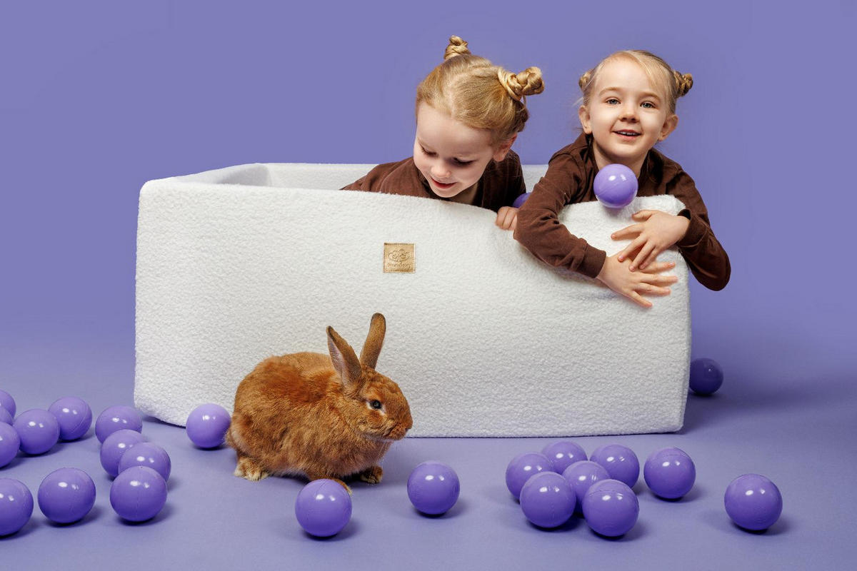 BÄLLEBAD für Kinder, Boucle, Weiß - Transparent/Perlmutt, Textil (90/90/40cm) - MeowBaby