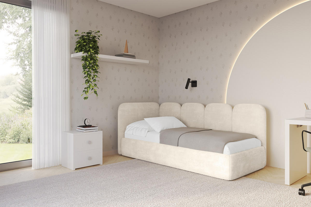 EINZELLBETT Jugendbett mit Bettkasten und Matratze H3/H4, Rechts - VELY 80x200 Beige - Naturfarben, Holzwerkstoff/Textil (80/200cm) - ALTDECOR