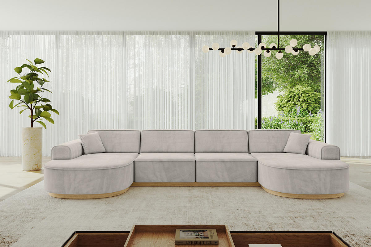 WOHNLANDSCHAFT MARI-U2-v2 - 388x171x83 cm Hellbraun Velours - Hellbraun, Holzwerkstoff/Textil (388/83/171cm) - ALTDECOR